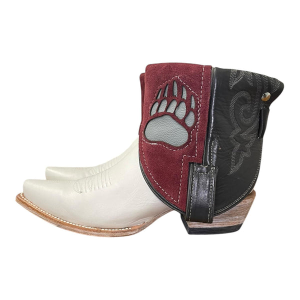 7 White & Maroon Canty Boots® with Paw Inlay