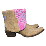 9 Embroidered Tan & Pink Hair-on Hide Canty Boots®