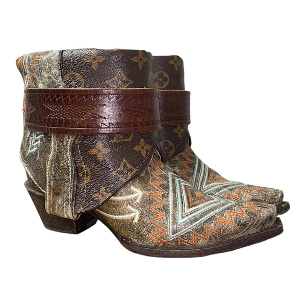 6 Marbled Tan & Designer Canty Boots® with Colorful Aztec Embroidery