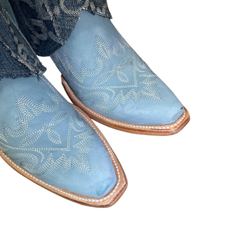 8 Embroidered Blue & Designer Denim Canty Boots® with Turquoise Concho