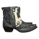 6.5 Embroidered Black & Cowhide Printed Leather Canty Boots® with Silver Conchos