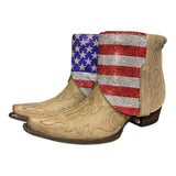 10 Embroidered Tan & American Flag Crystals Canty Boots®