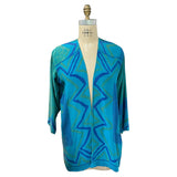 Turquoise Geometric Short Silk Jacket