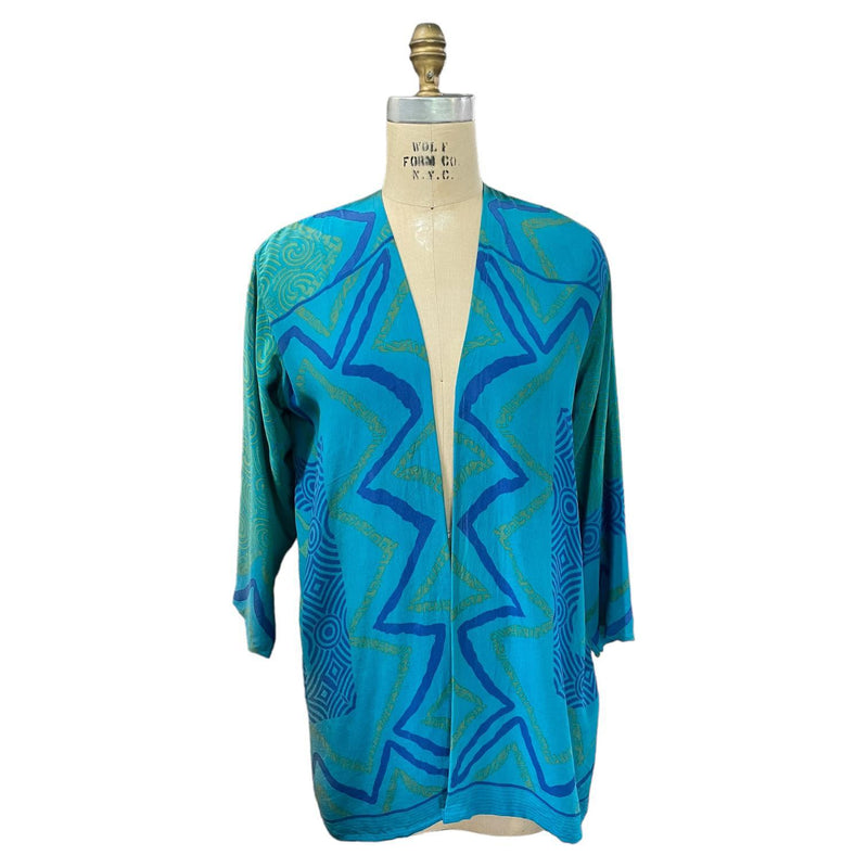 Turquoise Geometric Short Silk Jacket