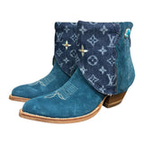 8 Blue Rough Out & Designer Denim Canty Boots® with Chrysocolla Concho