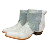 7.5 White Floral Embroidered & Designer Denim Canty Boots®