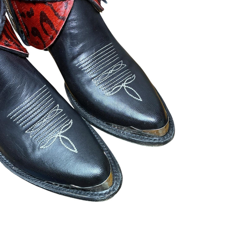 8.5 Embroidered Black & Red Leopard Hair-on Hide Canty Boots®