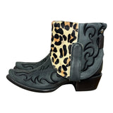 8 Embroidered Black & Leopard Hair-on Hide Canty Boots®