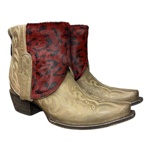 7.5 Embroidered Tan & Red Leopard Hair-on Hide Canty Boots®
