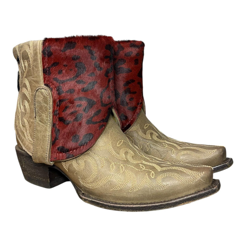 7.5 Embroidered Tan & Red Leopard Hair-on Hide Canty Boots®