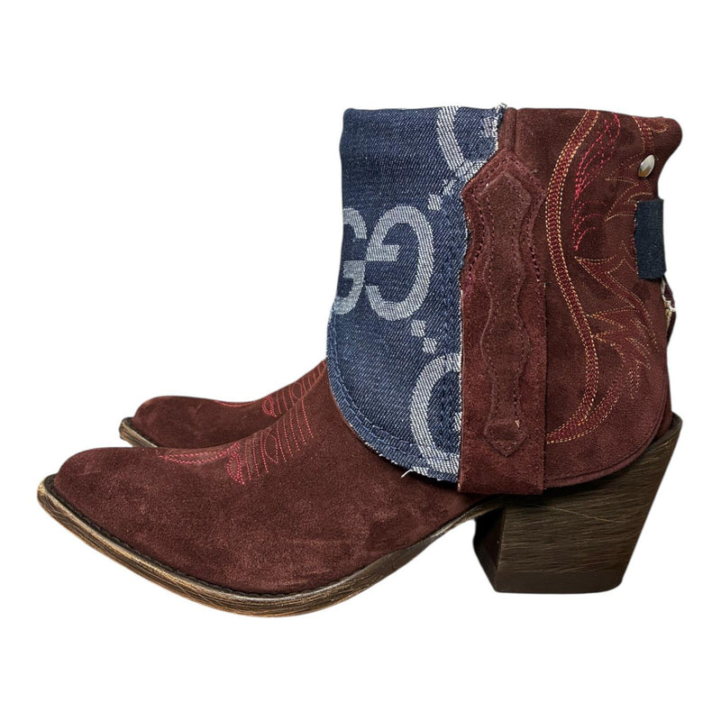 9 Deep Red Rough Out & Designer Denim Canty Boots®