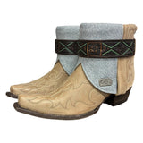 9.5 Embroidered Tan & Blue Leather Canty Boots® with Silver Concho