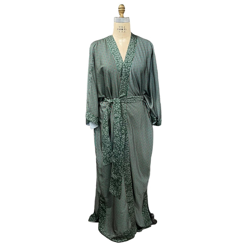 Green Leopard Silk Kimono