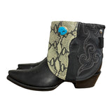 8 Black & Printed Exotic Leather Canty Boots® with Blue Wild Horse Jasper Concho