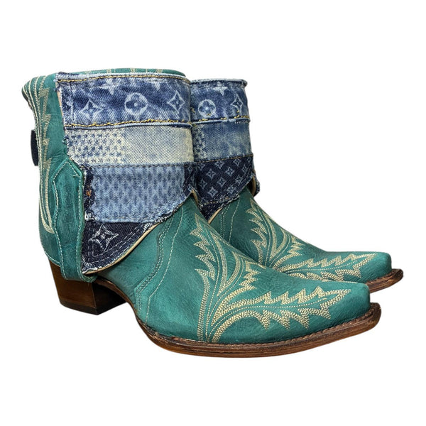 9 Embroidered Turquoise & Layered Designer Denim Canty Boots®