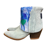 7 Baby Blue Rough Out & Tie Dye Leather Leather Canty Boots® with Heart Inlay