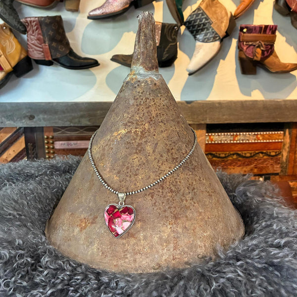 Red Rose Dahlia Heart Pendant