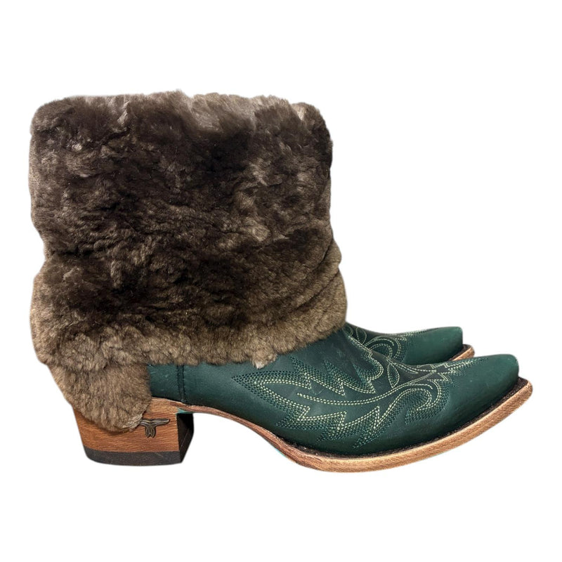 9.5 Embroidered Green & Shorn Beaver Fur Canty Boots®