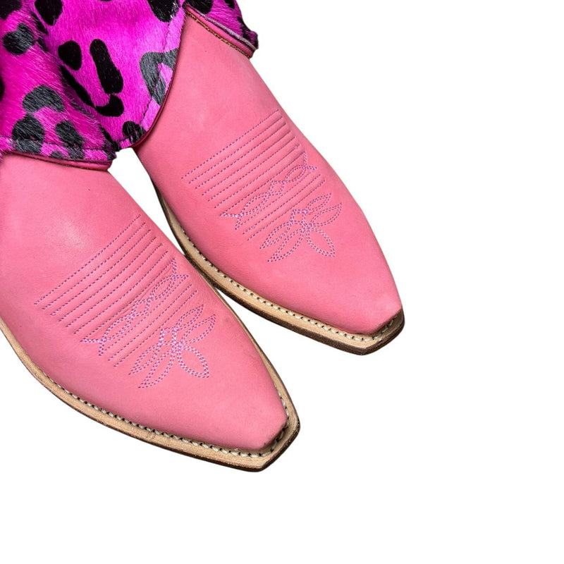 8.5 Pink & Pink Leopard Hair-on Hide Canty Boots®