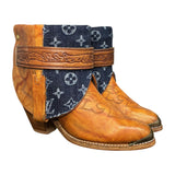 8.5 Marbled Tan & Designer Denim Stacked Heel Canty Boots®