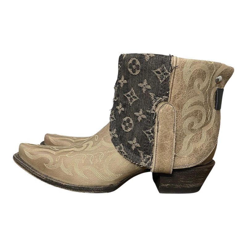 10 Embroidered Tan & Layered Designer Denim Canty Boots®