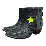7 Embroidered Black & Studded Black Leather Canty Boots® with Star Inlay