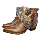 7 Studded Brown & Butterfly Printed Hair-on Hide Canty Boots®