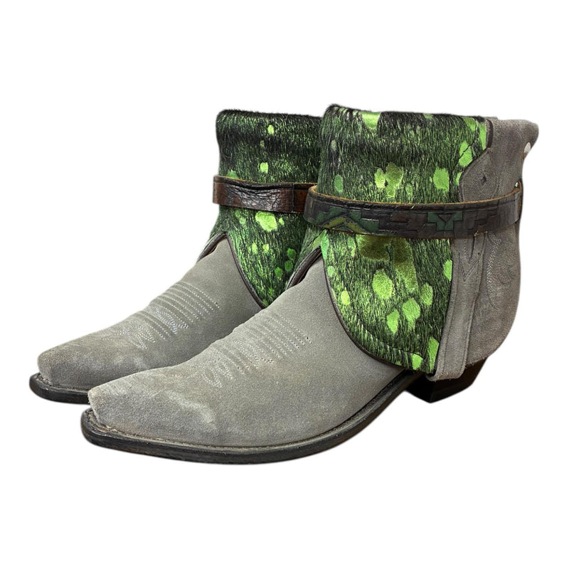 8.5 Gray Rough Out & Green Spotted Hair-on Hide Canty Boots®