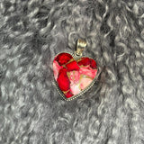 Red Rose Dahlia Heart Pendant