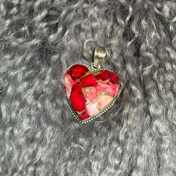 Red Rose Dahlia Heart Pendant