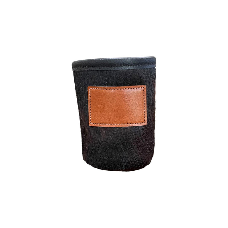 Cowhide Can Koozie with Customizable Leather Patch