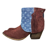 10 Deep Red Rough Out & Designer Denim Canty Boots®