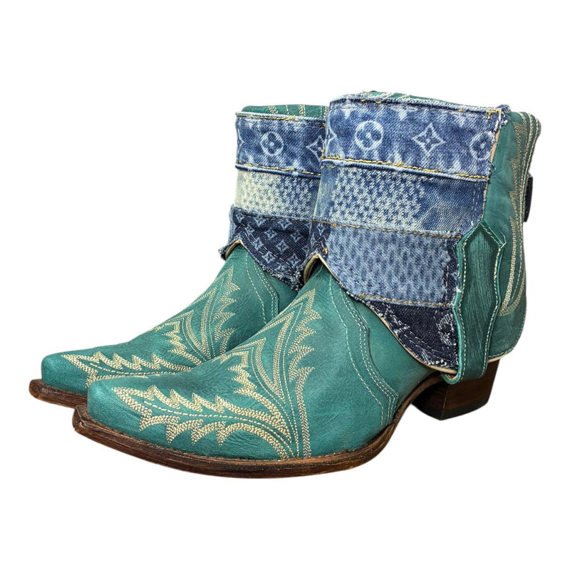 9 Embroidered Turquoise & Layered Designer Denim Canty Boots®