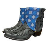 6.5 Embroidered Black & Blue Shweshwe Fabric Canty Boots®