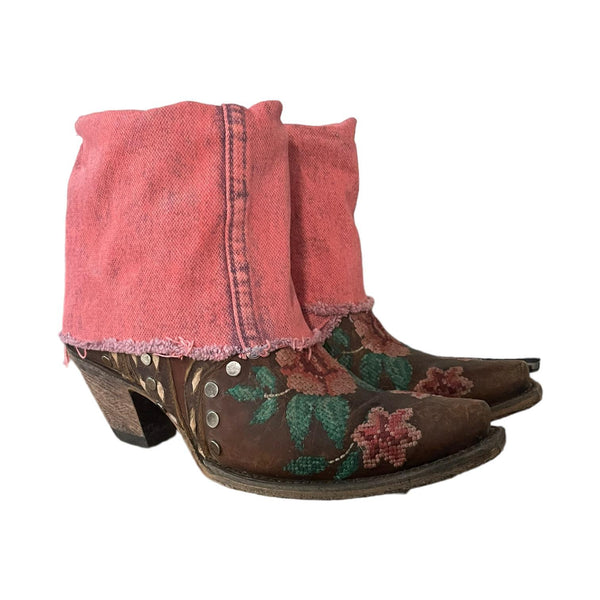 7.5 Embroidered Floral & Pink Denim Canty Boots®