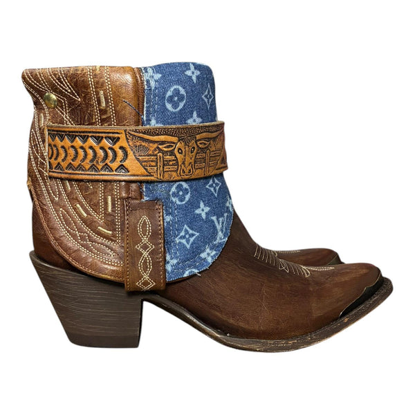 8.5 Embroidered Brown & Designer Denim Canty Boots®