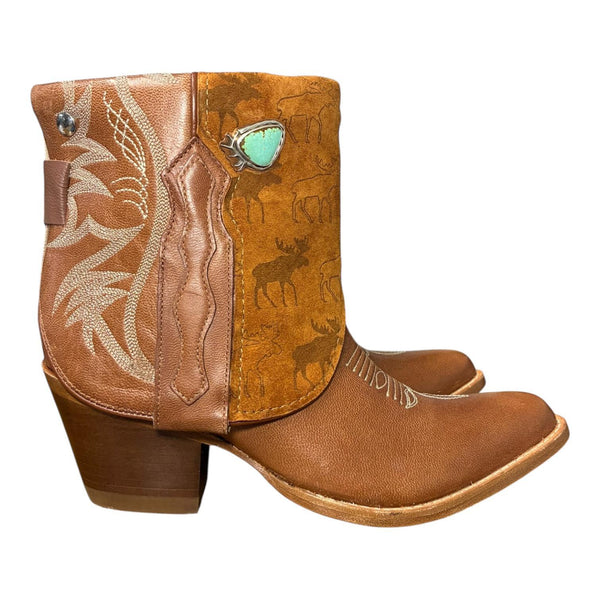 7 Brown & Moose Printed Leather Canty Boots® with Turquoise Concho