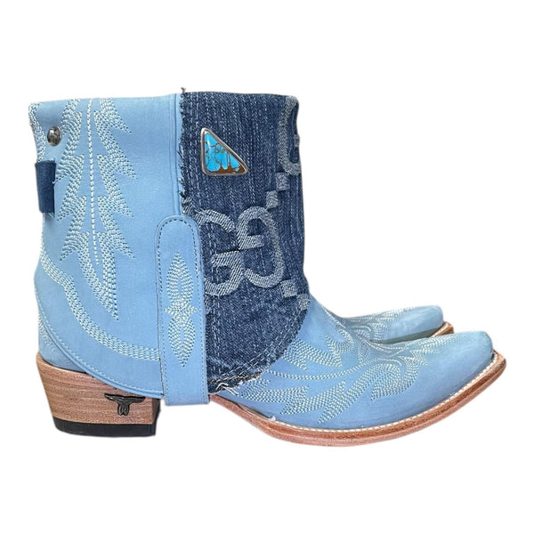 8 Embroidered Blue & Designer Denim Canty Boots® with Turquoise Concho