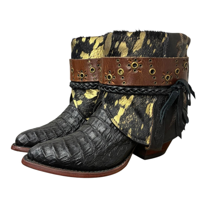 7.5 Exotic Black & Gold Spotted Hair-on Hide Canty Boots®