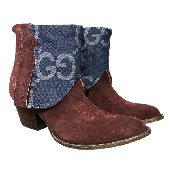 8.5 Deep Red Rough Out & Designer Denim Canty Boots®