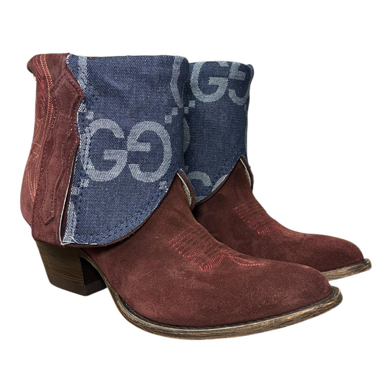8.5 Deep Red Rough Out & Designer Denim Canty Boots®
