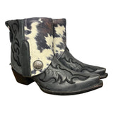 6.5 Embroidered Black & Cowhide Printed Leather Canty Boots® with Silver Conchos