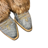 7.5 Black Denim Textile & Beaver Fur Canty Boots®