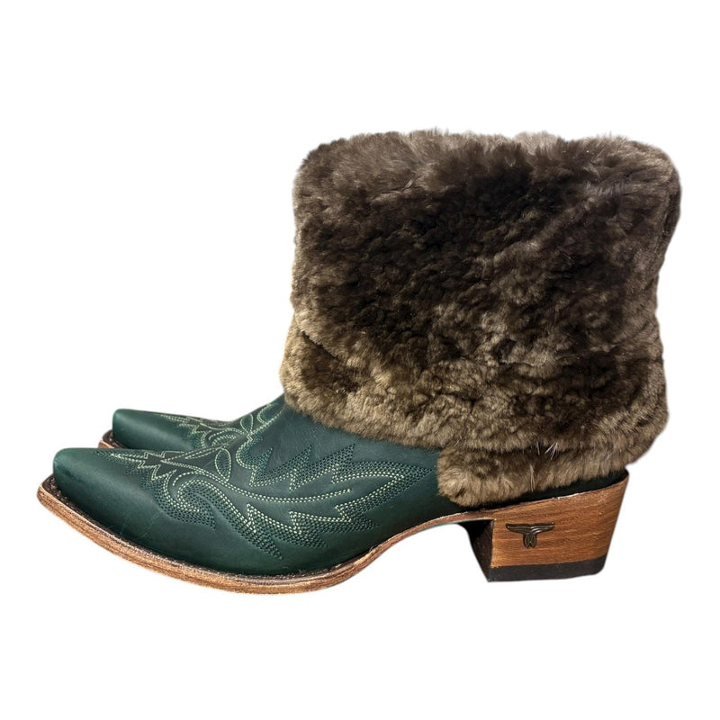 9.5 Embroidered Green & Shorn Beaver Fur Canty Boots®