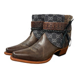 8.5 Embroidered Brown & Designer Denim Canty Boots®