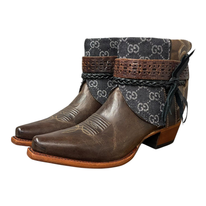 8.5 Embroidered Brown & Designer Denim Canty Boots®