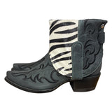 7 Embroidered Black & Zebra Striped Hair-on Hide Canty Boots®