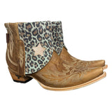 11 Embroidered Brown & Light Blue Leopard Canty Boots® with Star Inlay