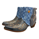 9 Embroidered Blue & Designer Denim Canty Boots® with Amber Concho