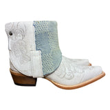 7.5 White Floral Embroidered & Designer Denim Canty Boots®